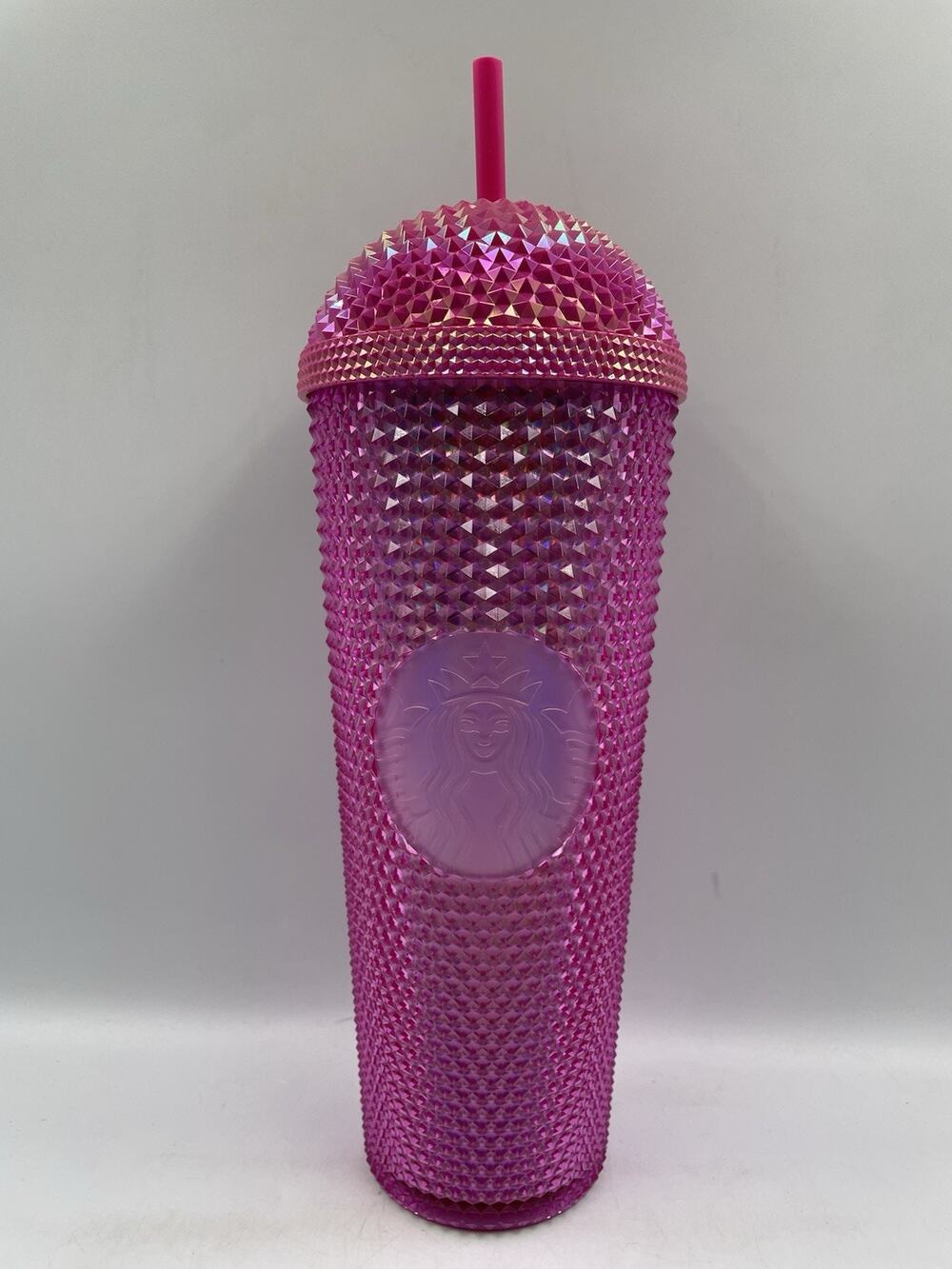 Starbucks 2025 Cold Cup Tumbler Iridescent Pink Domed Studded 24oz Venti NEW